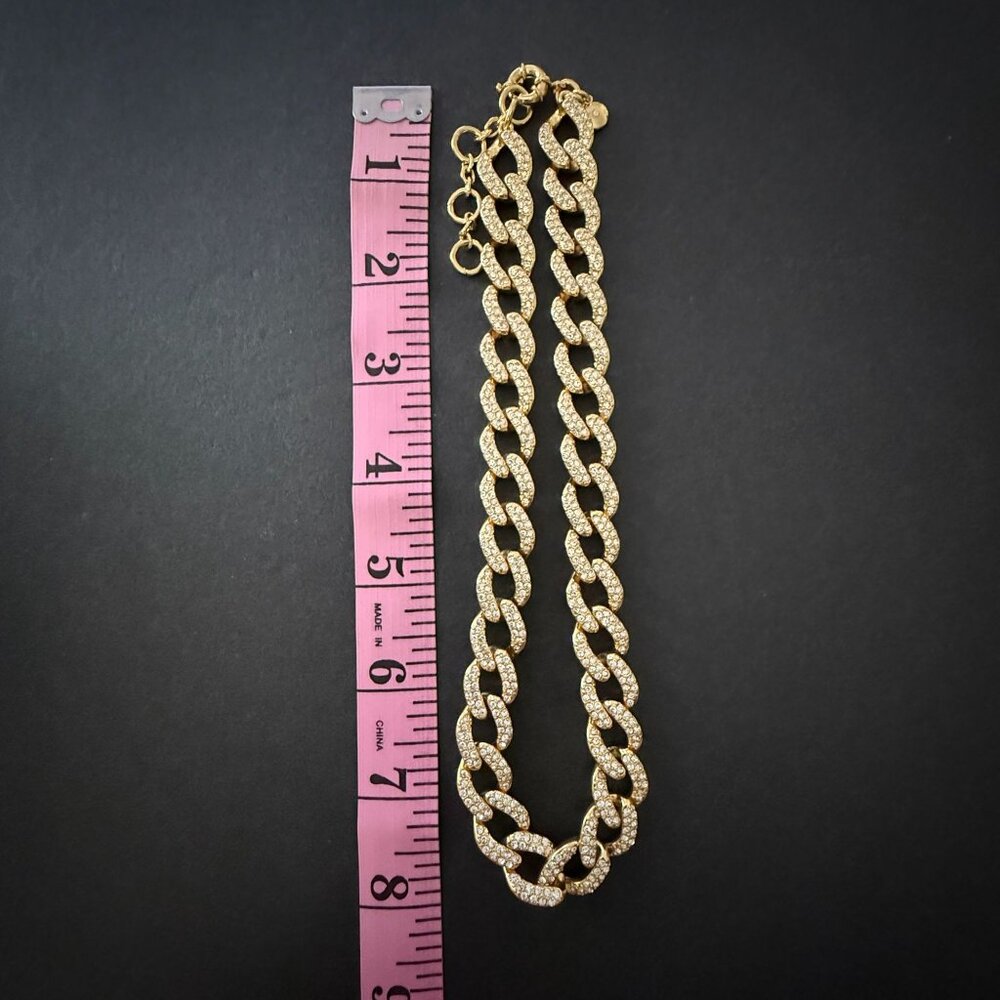 NWOT J. Crew Havana Jones Iced Crystal Gold-Tone Chunky Curb Chain Link Necklace - Picture 6 of 13